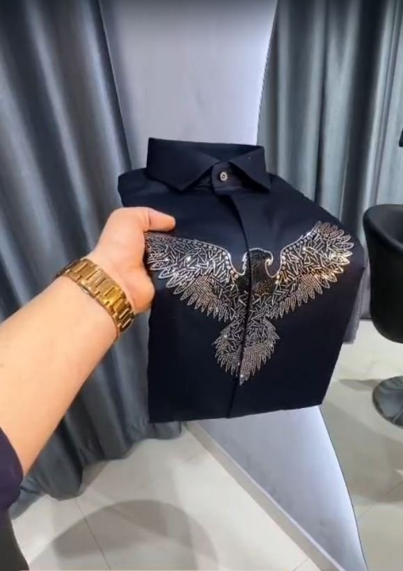 Men’s Premium Black Eagle Embroidery Shirt | Luxury Party Wear Designer Shirt